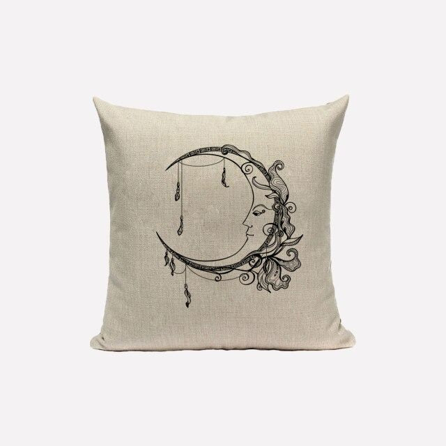 Sun & Moon Cushion Cover — Monochrome Linen Pillow for Bedroom Styling — Lifestyle 5