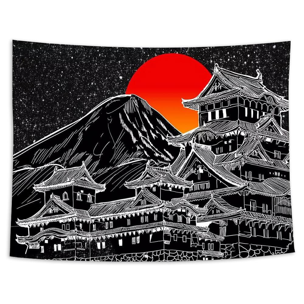 Sunset above a Japanese Village Tapestry — Considered Home Styling — Front view