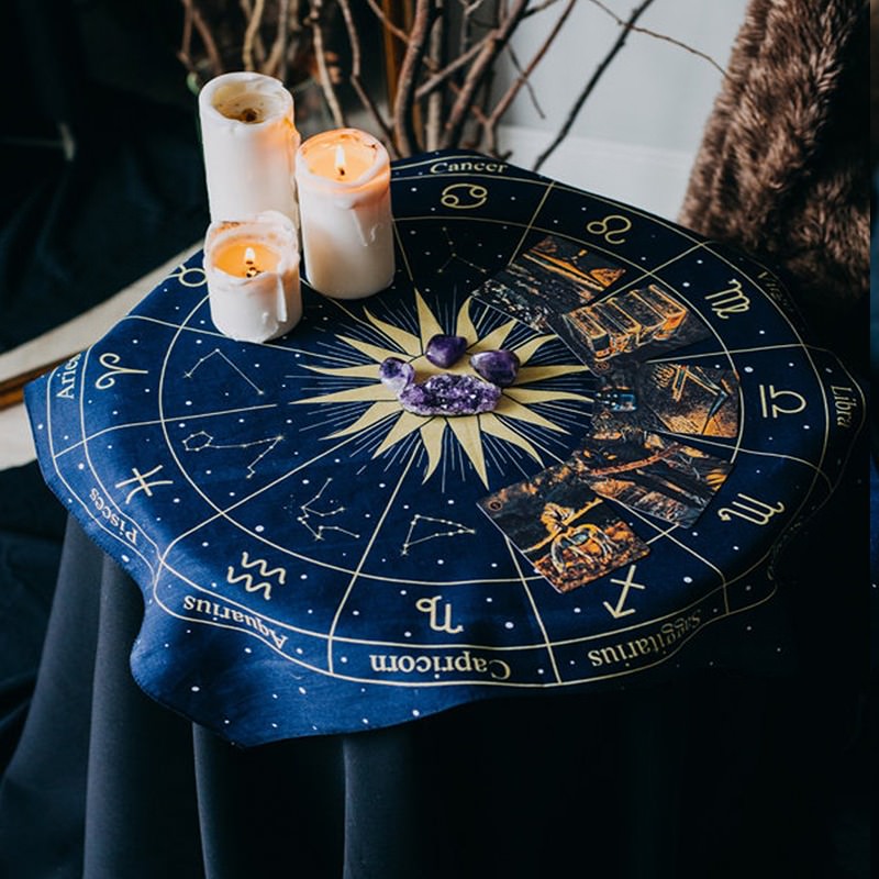 Tarot Wheel of Zodiac Altar Cloth — Considered Home Styling — Front view