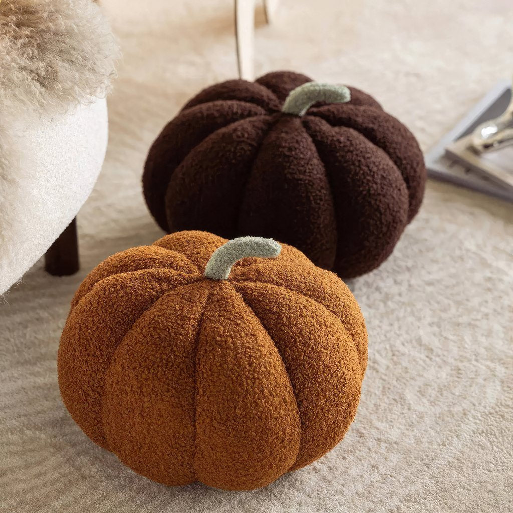 Terry Pumpkin Plush Pillow — Soft Textured Pillow for Bedroom Layering — Lifestyle 4