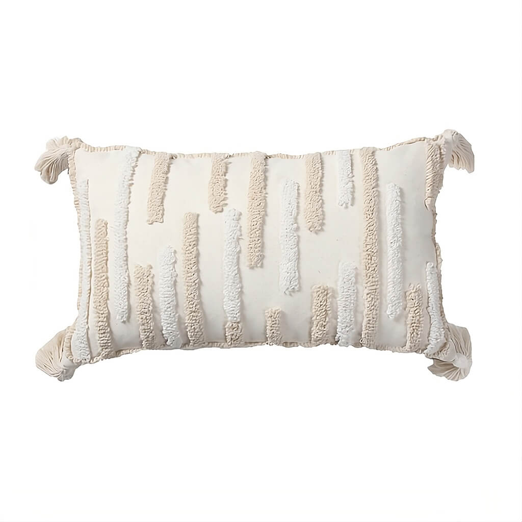 Textured Stripe Cushion Cover — Tufted Cotton Cover with Tassels for Layered Sofas — Lifestyle 8
