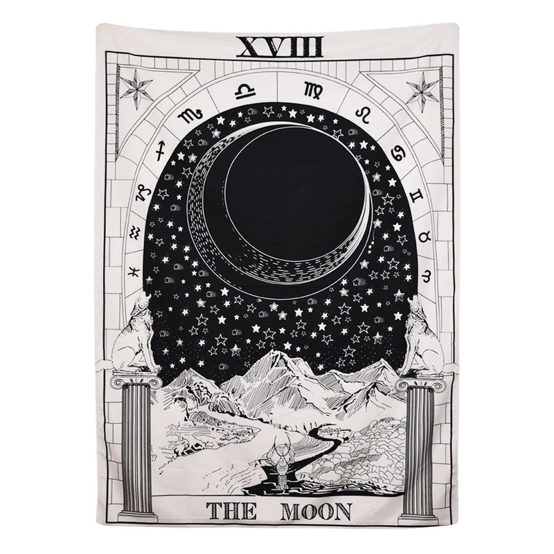 "The Moon" Tarot Monochrome Tapestry — Considered Home Styling — Front view