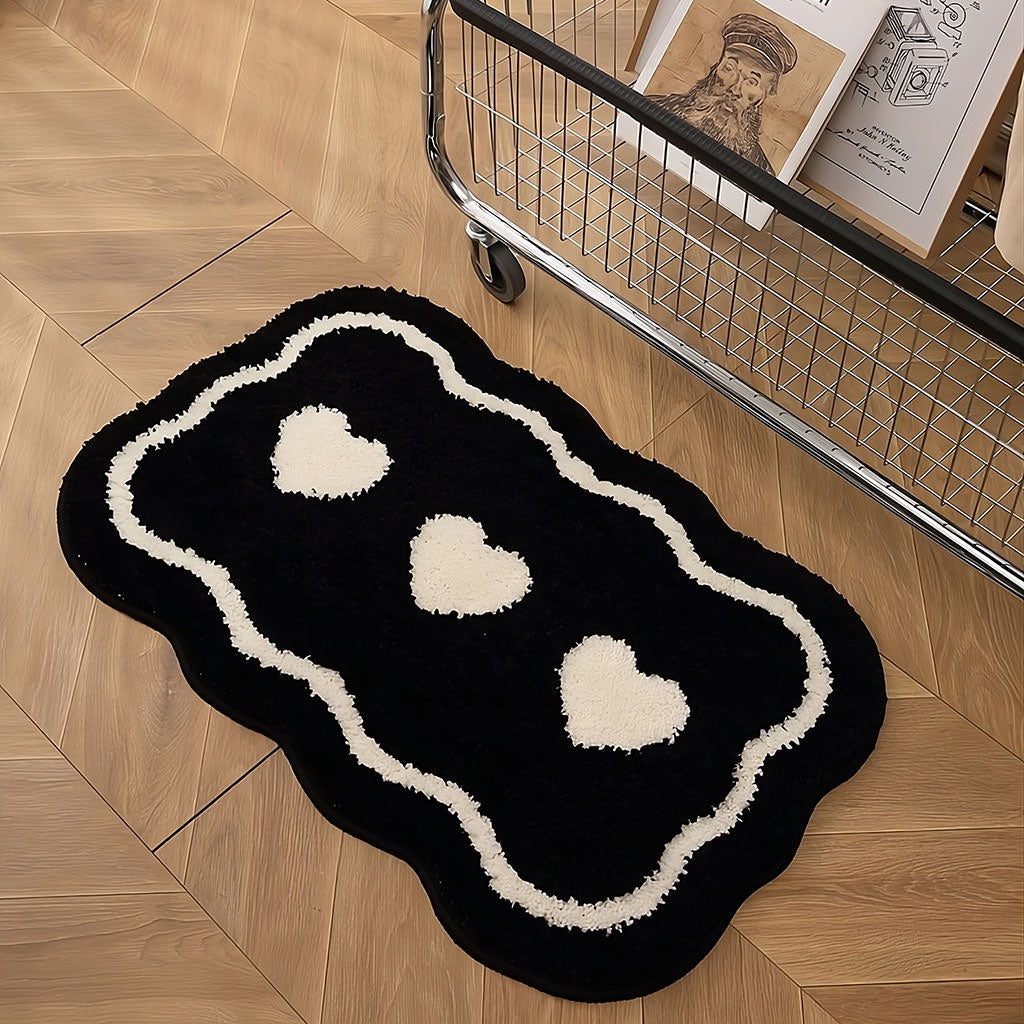 Three Hearts Black & White Tufted Rug — Soft Accent Rug for Bedroom Layering — Lifestyle 3
