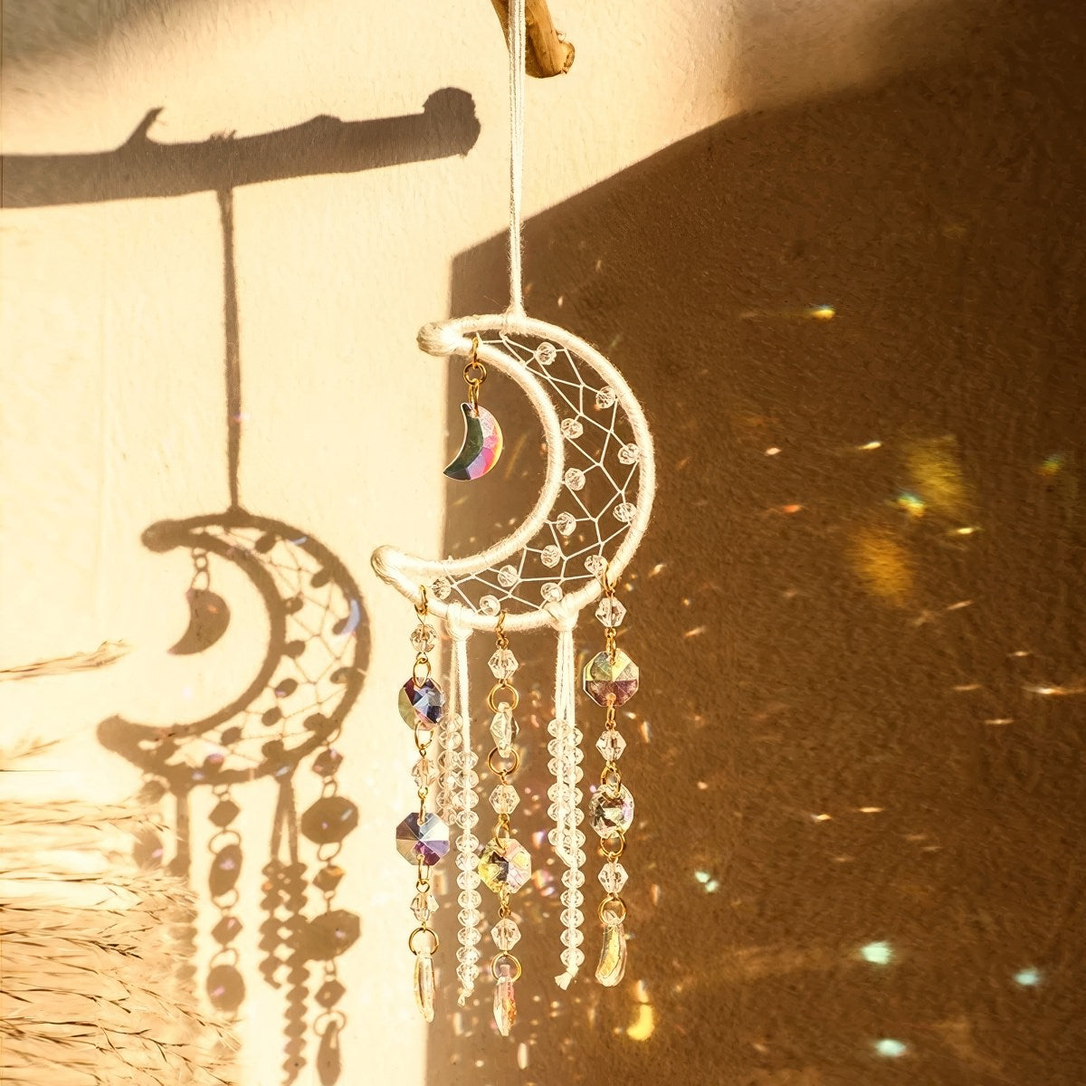 Crescent Moon Beaded Suncatcher — Considered Home Styling — Front view