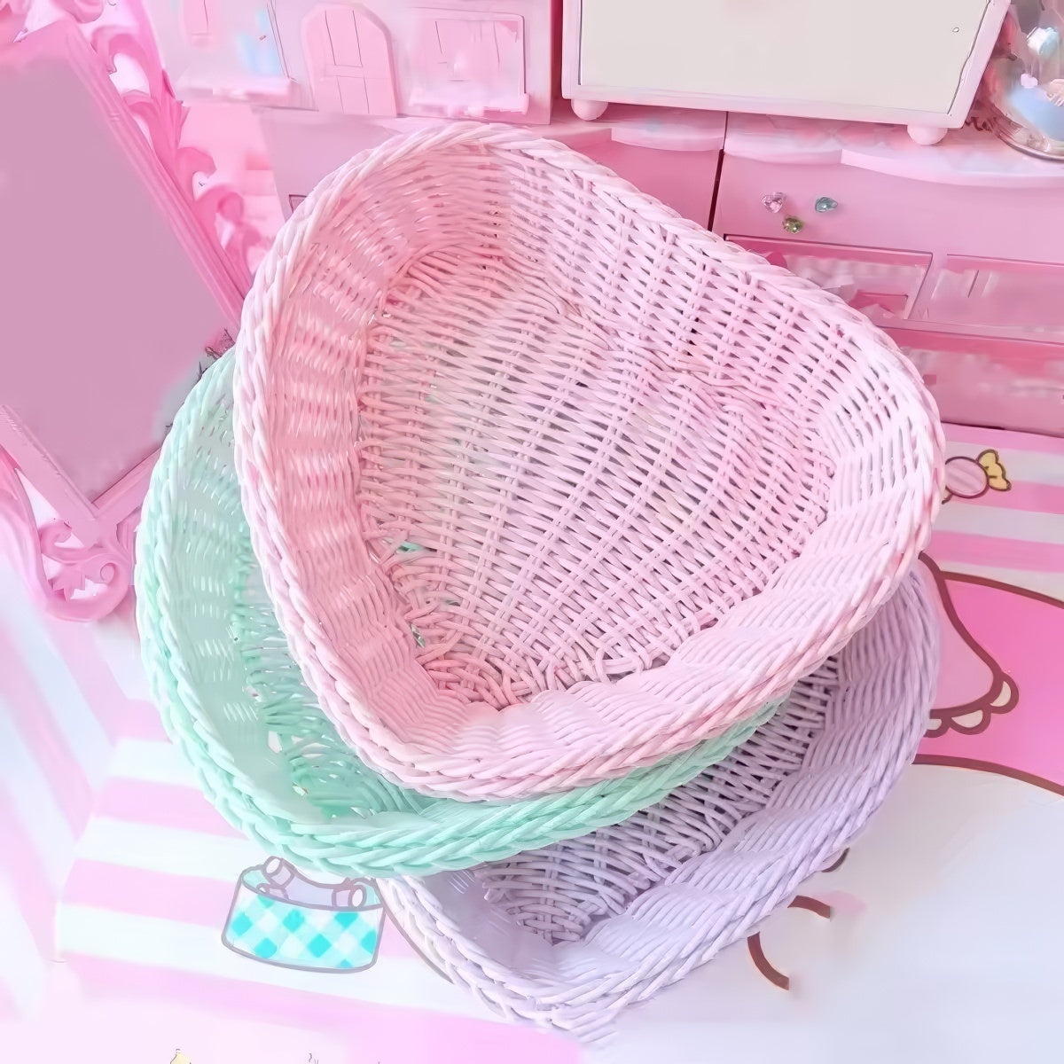 Heart-Shaped Pastel Woven Storage Basket — Considered Home Styling — Front view
