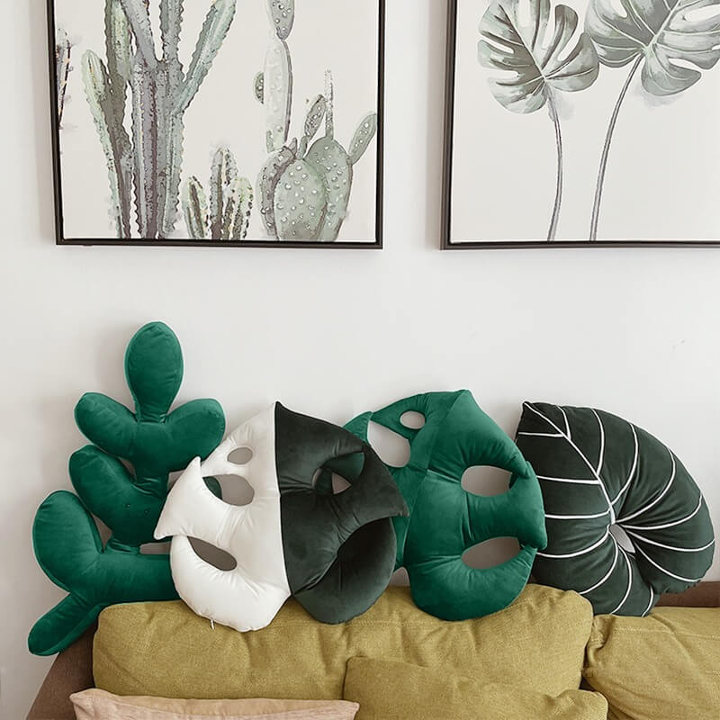 Tropical Leaf Plush Cushion — Sculpted Frond Pillow for Sofa Styling — Lifestyle 7