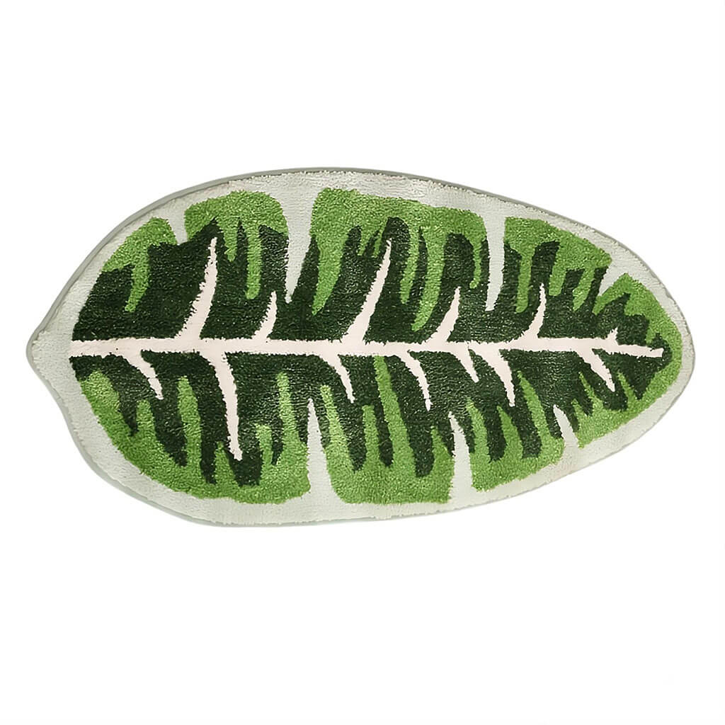 Tropical Leaves Tufted Accent Rug — Soft Accent Rug for Bedroom Layering — Front view