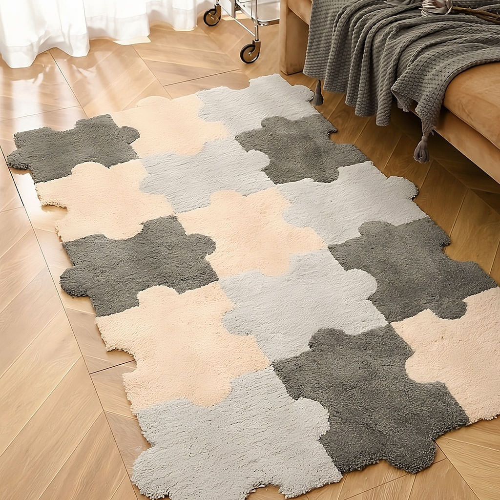 Tufted Puzzle Assembly Rug — Soft Accent Rug for Bedroom Layering — Detail