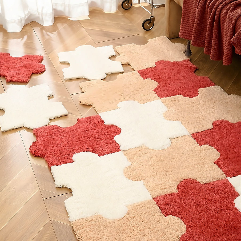 Tufted Puzzle Assembly Rug — Soft Accent Rug for Bedroom Layering — Lifestyle 1