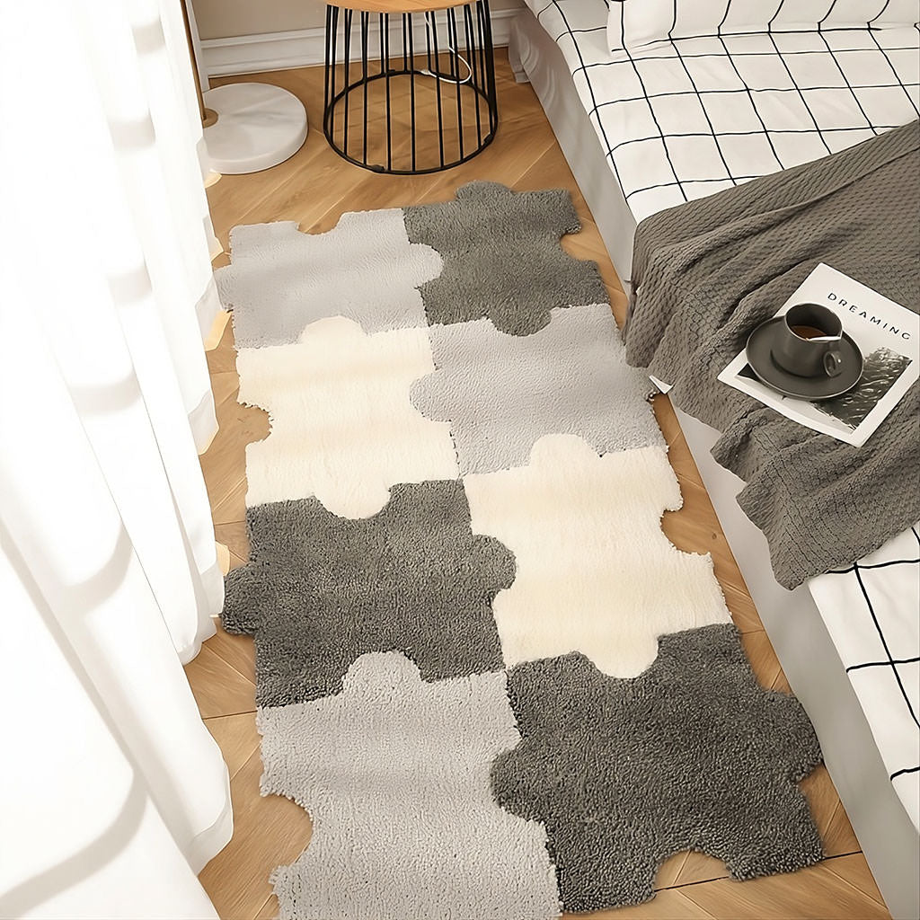 Tufted Puzzle Assembly Rug — Soft Accent Rug for Bedroom Layering — Lifestyle 3