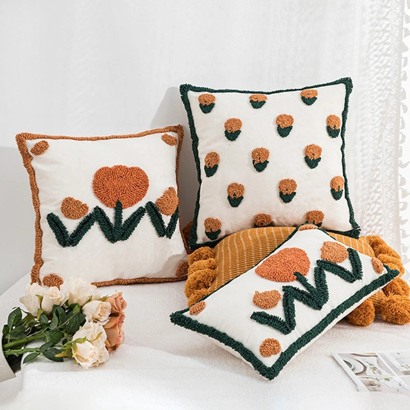 Tulip Tufted Cushion Cover — Soft Textured Pillow for Bedroom Layering — Detail