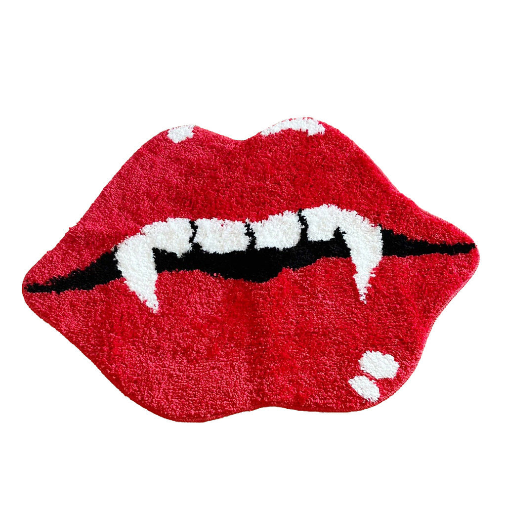 Red Vampire Lips Tufted Accent Rug — Soft Accent Rug for Bedroom Layering — Front view
