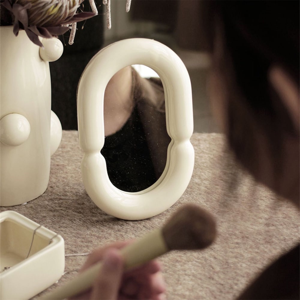 Vanilla Girl Ceramic Makeup Mirror — Considered Home Styling — Lifestyle 1