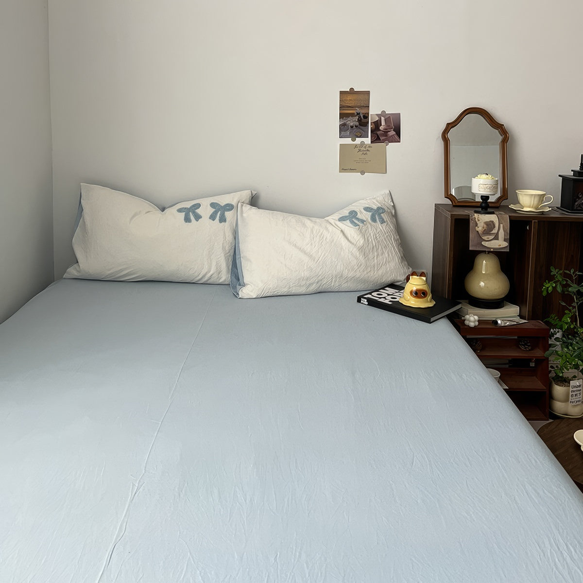 Vintage Blue Tufted Bows Bedding Set — Soft-Touch Cotton Duvet & Pillowcases — Lifestyle 8