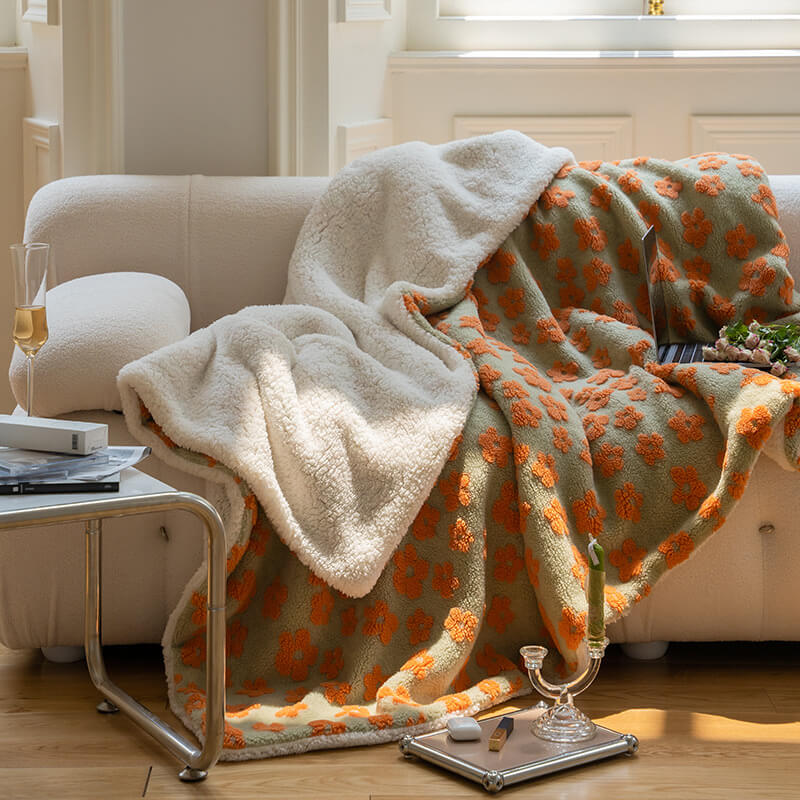 Vintage Chamomiles Fluffy Blanket — Soft Layered Throw for Couch and Bed — Lifestyle 5