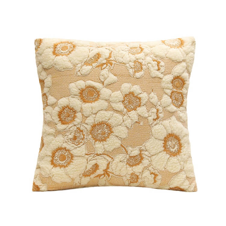Vintage Embroidered Flowers Cushion Cover — Soft Textured Pillow for Bedroom Layering