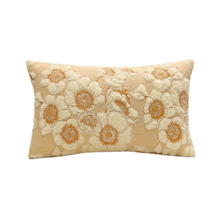 Vintage Embroidered Flowers Cushion Cover — Soft Textured Pillow for Bedroom Layering