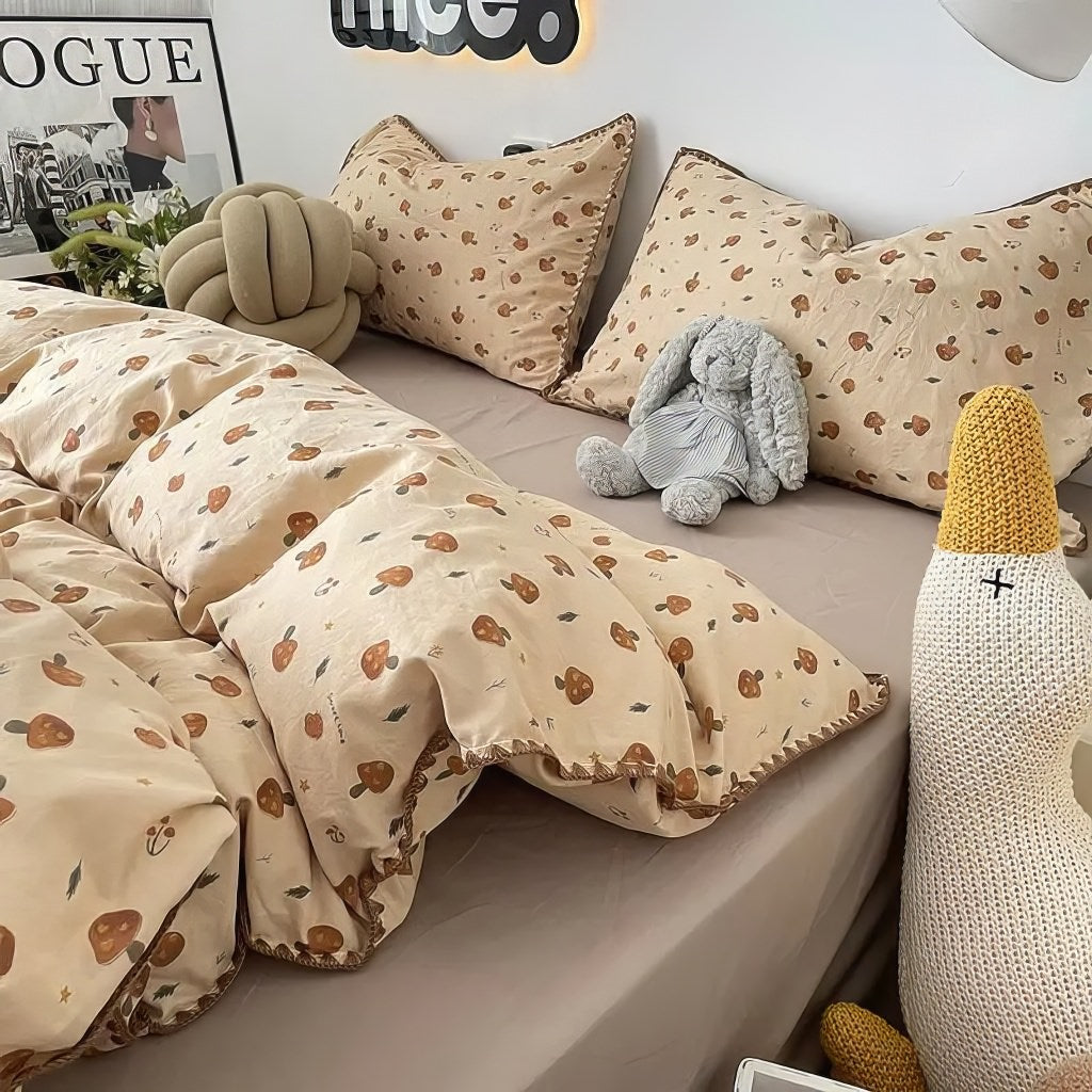 Vintage Forest Mushrooms Fall Bedding Set — Soft-Touch Cotton Duvet & Pillowcases — Lifestyle 4