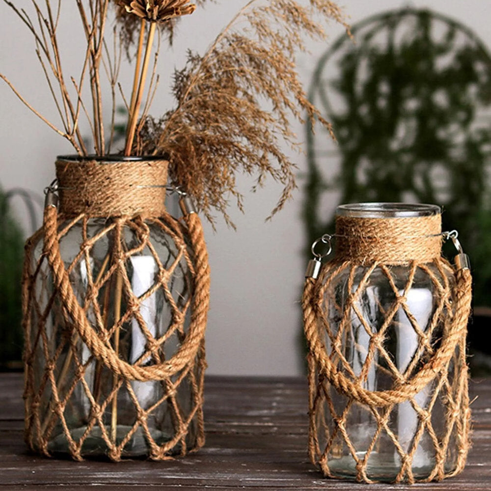 Rustic Hanging Glass Jar — Decorative Vase for Considered Styling — Front view