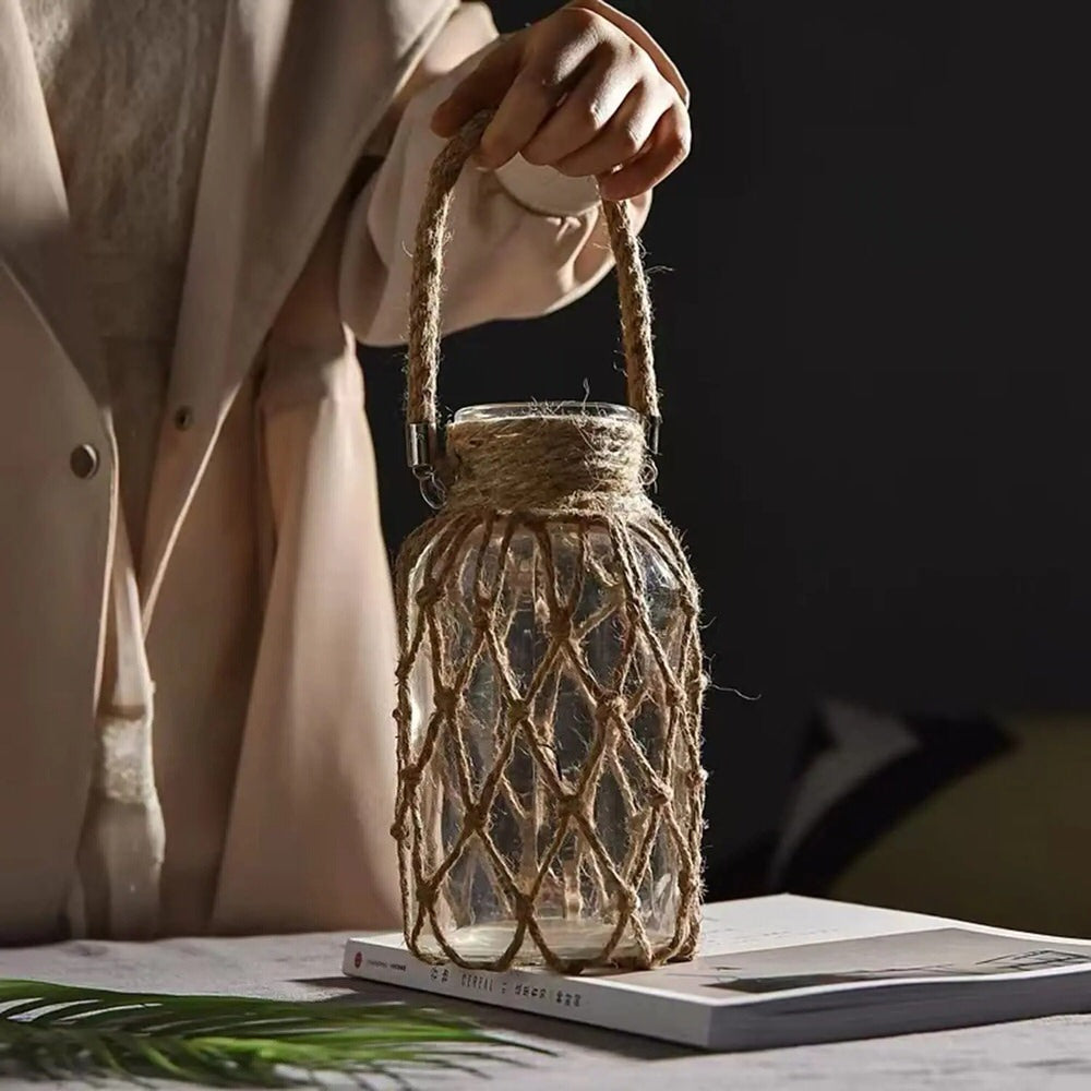 Rustic Hanging Glass Jar — Decorative Vase for Considered Styling — Detail