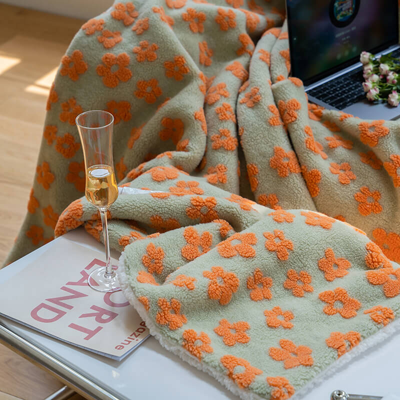 Chamomile Print Throw Blanket — Soft Fluffy Knit for the Sofa — Lifestyle 3