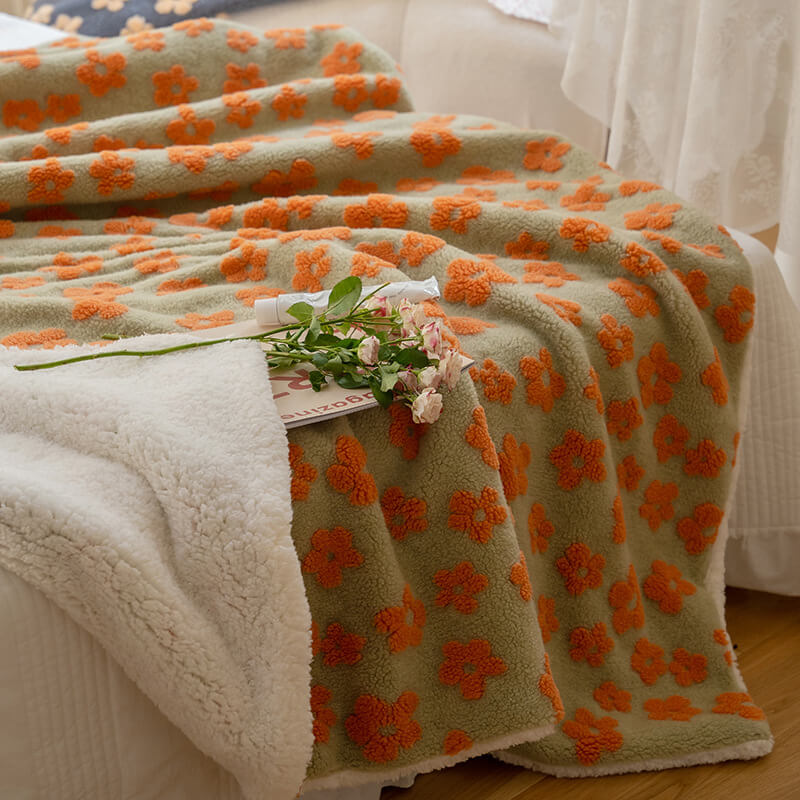 Chamomile Print Throw Blanket — Soft Fluffy Knit for the Sofa — Lifestyle 7