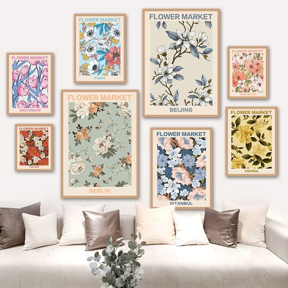 Vintage Pale Floral Art Canvas Posters — Considered Home Styling — Front view