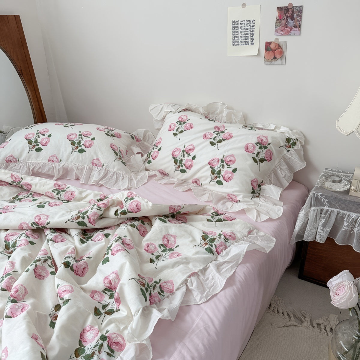 Vintage Pale Roses Summer Comforter Set — Soft-Touch Cotton Duvet & Pillowcases — Lifestyle 4