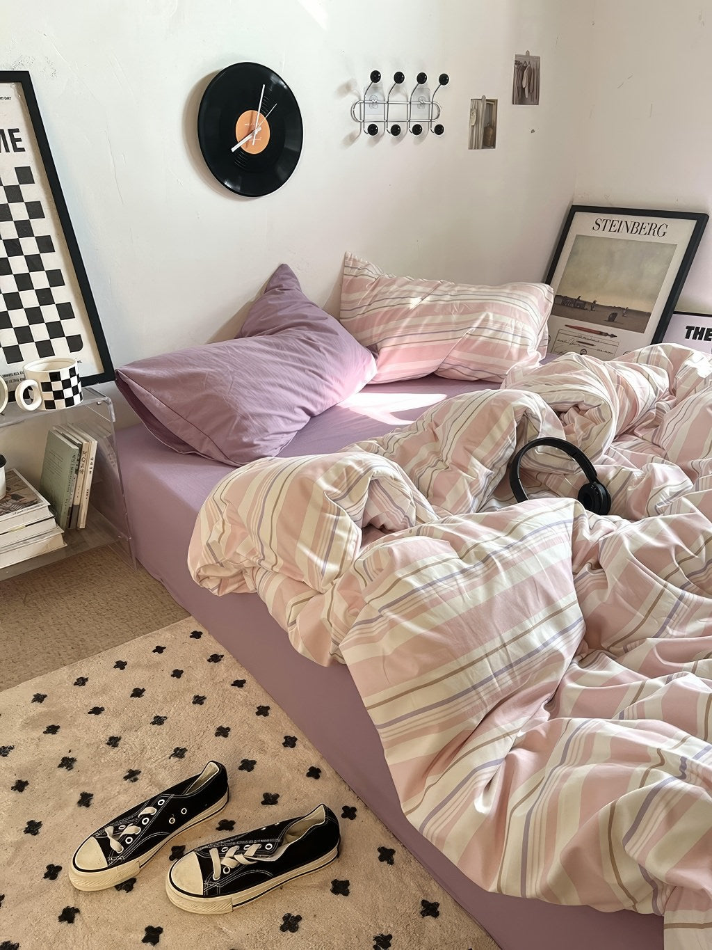 Vintage Pastel Pink Stripes Bedding Set — Soft-Touch Cotton Duvet & Pillowcases — Lifestyle 3