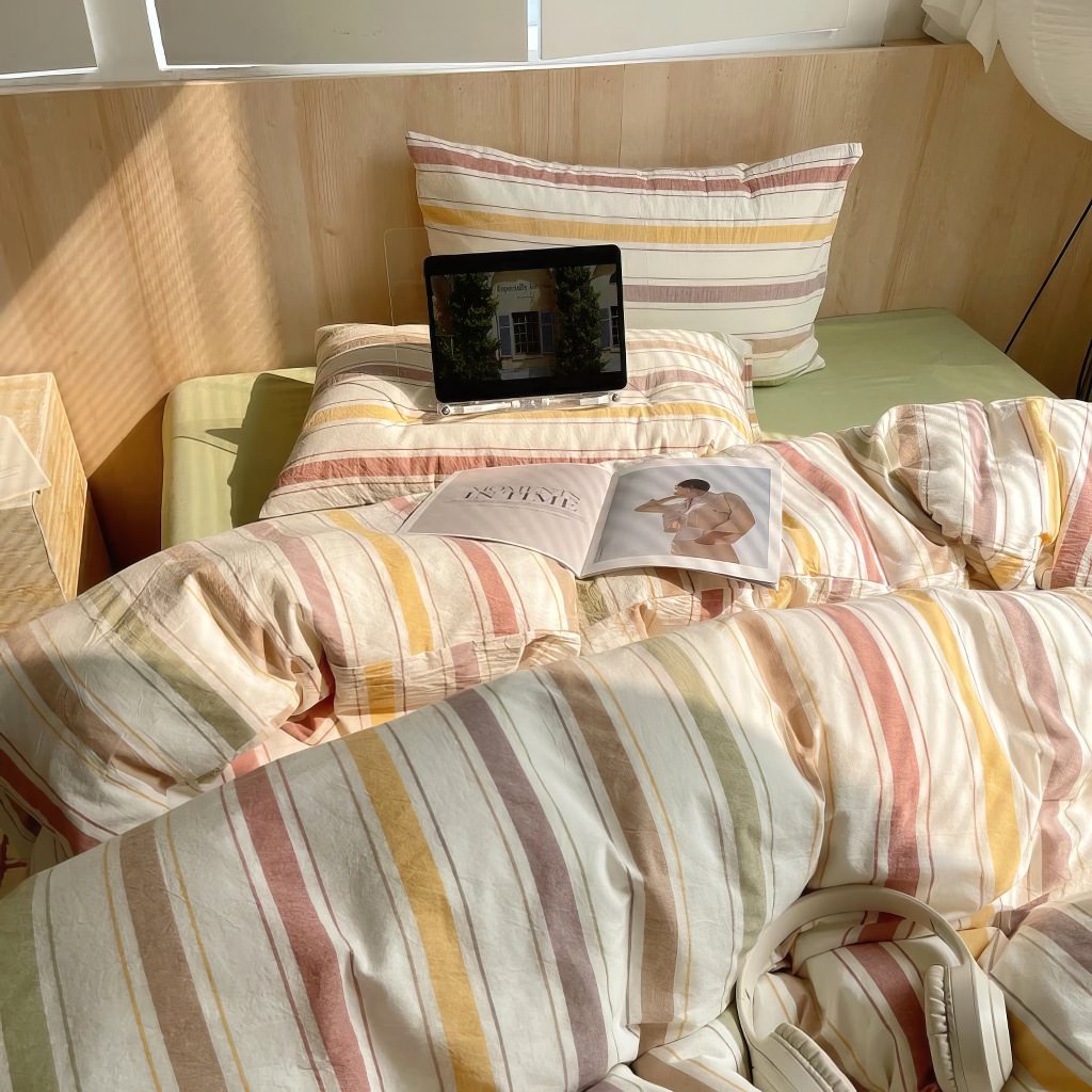 Vintage Pastel Striped Cotton Bedding Set — Lifestyle 4