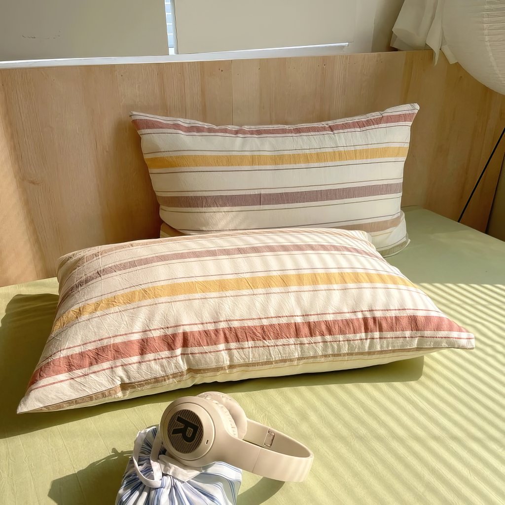 Vintage Pastel Striped Cotton Bedding Set — Lifestyle 6