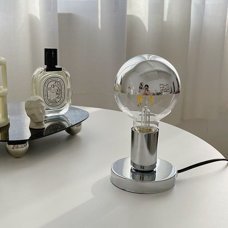 Retro Silver Gloss Table Lamp — Warm LED Mood Lighting for Bedside — Front view