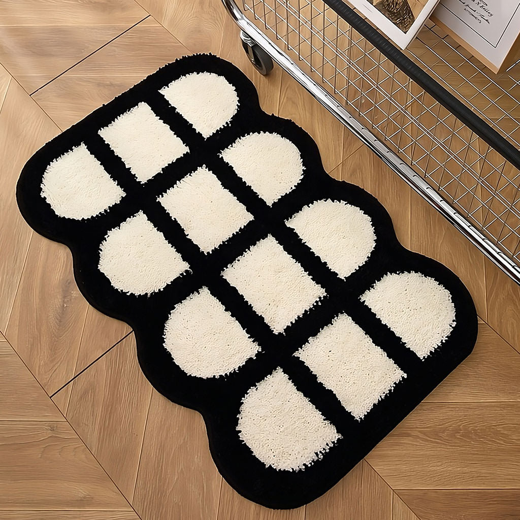 Waffle Lattice Black & White Tufted Rug — Soft Accent Rug for Bedroom Layering — Lifestyle 2
