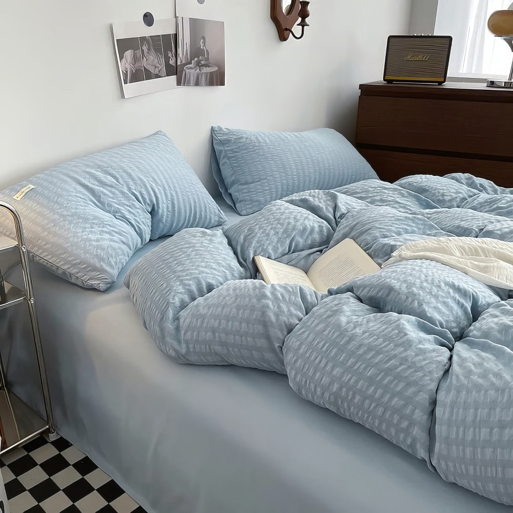 Waffle Striped Duvet Cover Set — Textured Cotton for Layered Beds — Lifestyle 6