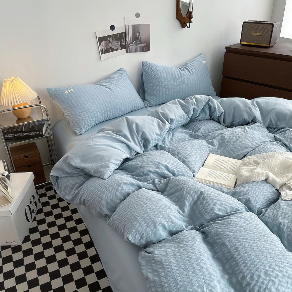 Waffle Striped Duvet Cover Bedding Set — Front view
