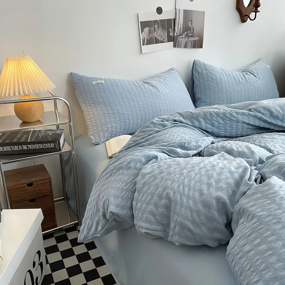Waffle Striped Duvet Cover Bedding Set — Lifestyle 3