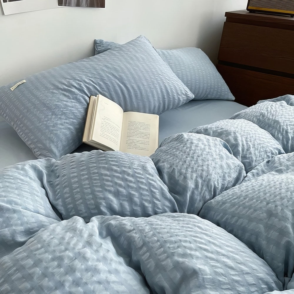 Waffle Striped Duvet Cover Set — Textured Cotton for Layered Beds — Lifestyle 1