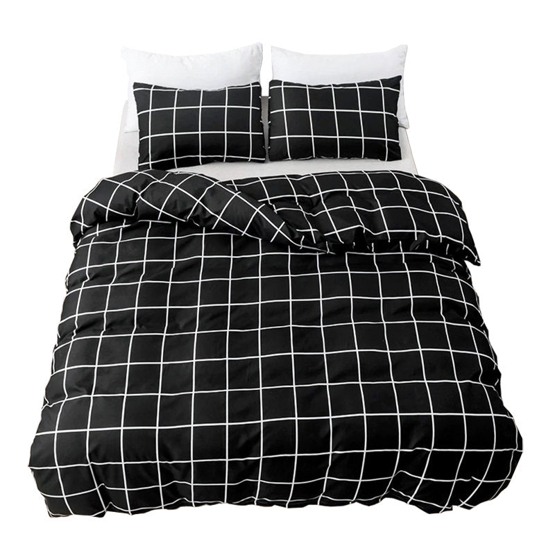 White on Black Grid Bedding Set — Soft-Touch Cotton Duvet & Pillowcases — Front view