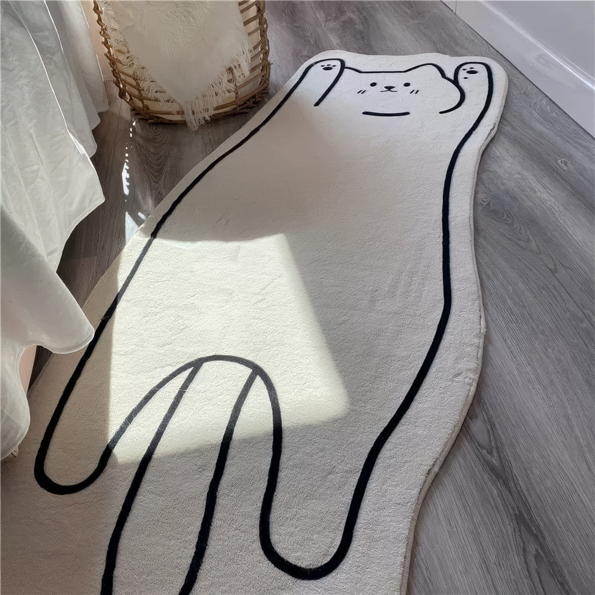 Simple Cat Accent Bedside Rug — Soft Accent Rug for Bedroom Layering — Detail
