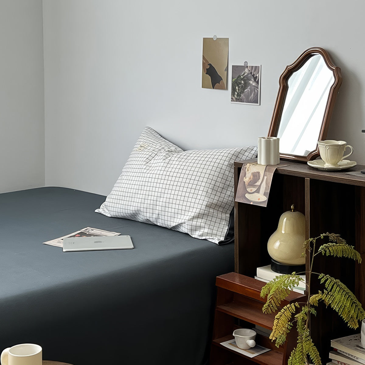 Minimalist White Grid Bedding Set — Soft-Touch Cotton Duvet & Pillowcases — Lifestyle 7