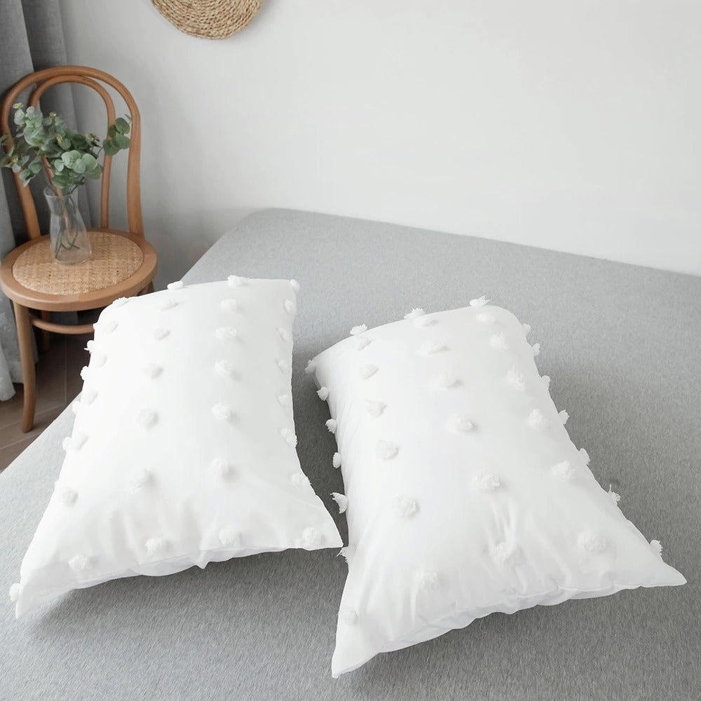 White Pom Pom Bedding Set — Soft-Touch Cotton Duvet & Pillowcases — Lifestyle 6