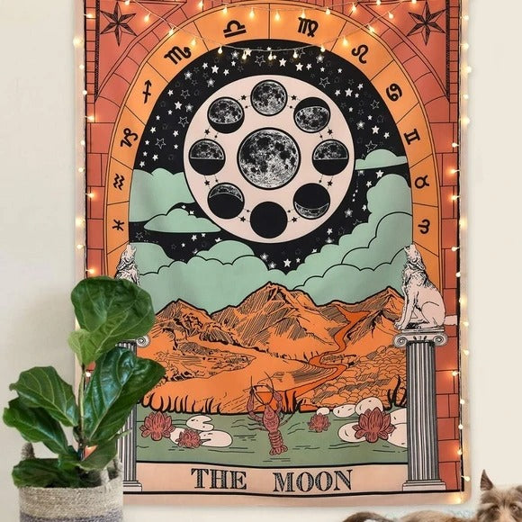 "The Moon" Tarot Colored Tapestry — Considered Home Styling — Detail
