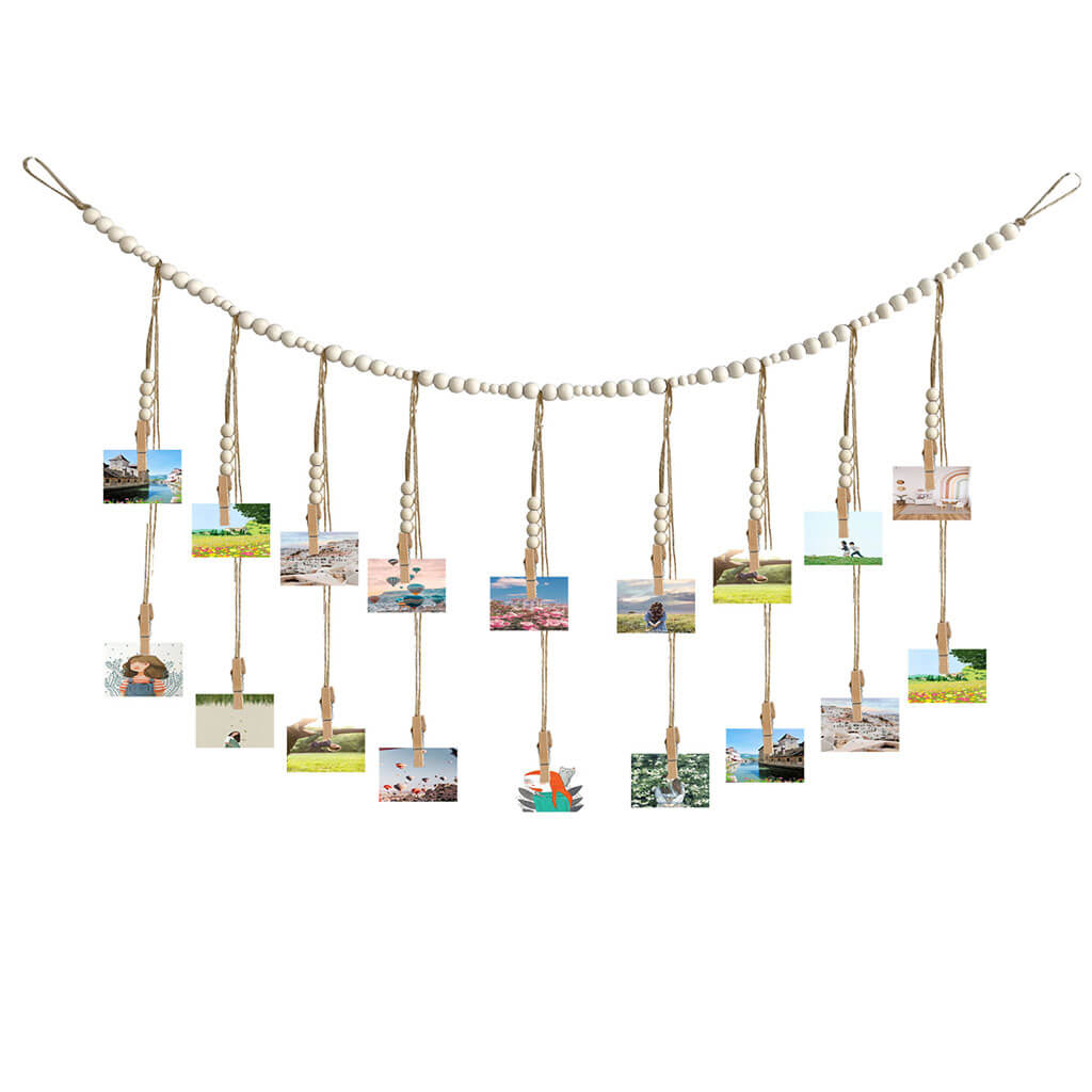 Wooden Beads Photo Display — Considered Home Styling — Front view