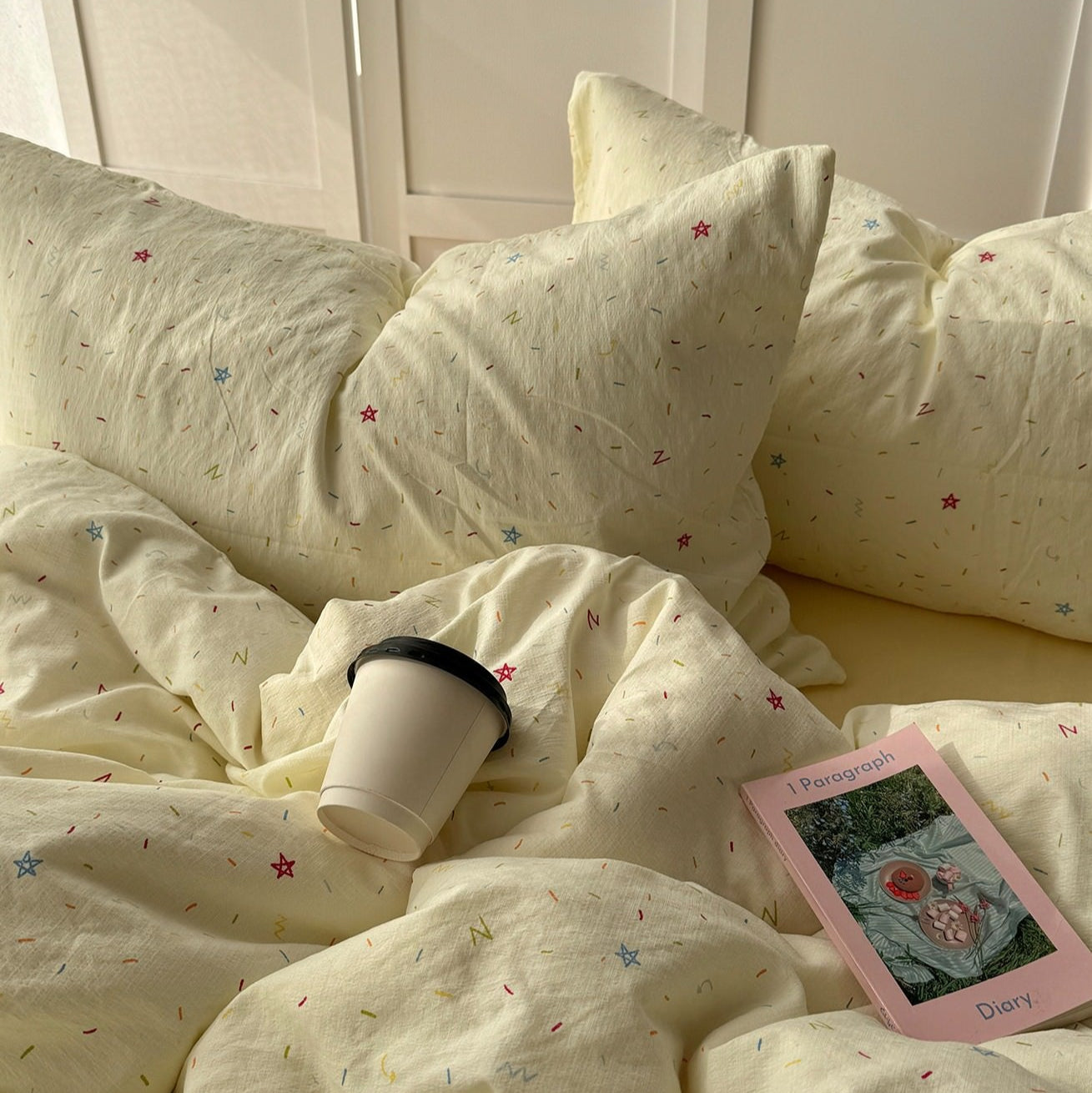 Colorful Sprinkles Creamy Pastel Bedding Set — Soft-Touch Cotton Duvet & Pillowcases — Front view