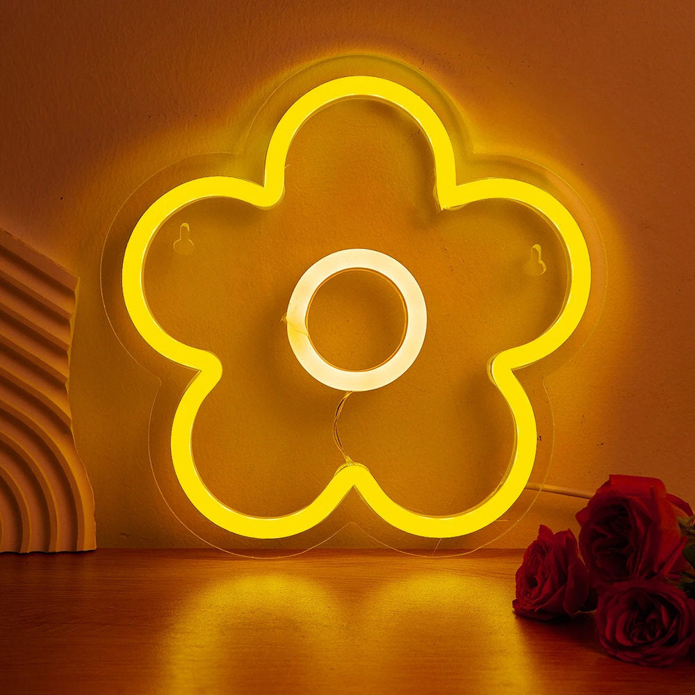 Yellow Flower LED Wall Neon Sign — Front view