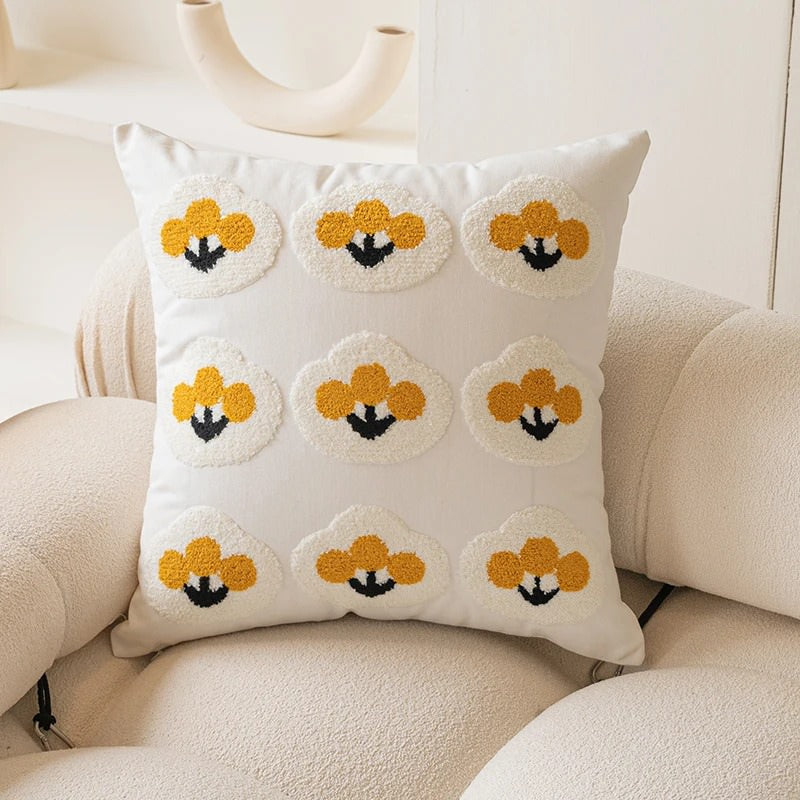 Yellow Themed Embroidered Cushion Cover — Soft Textured Pillow for Bedroom Layering — Lifestyle 6