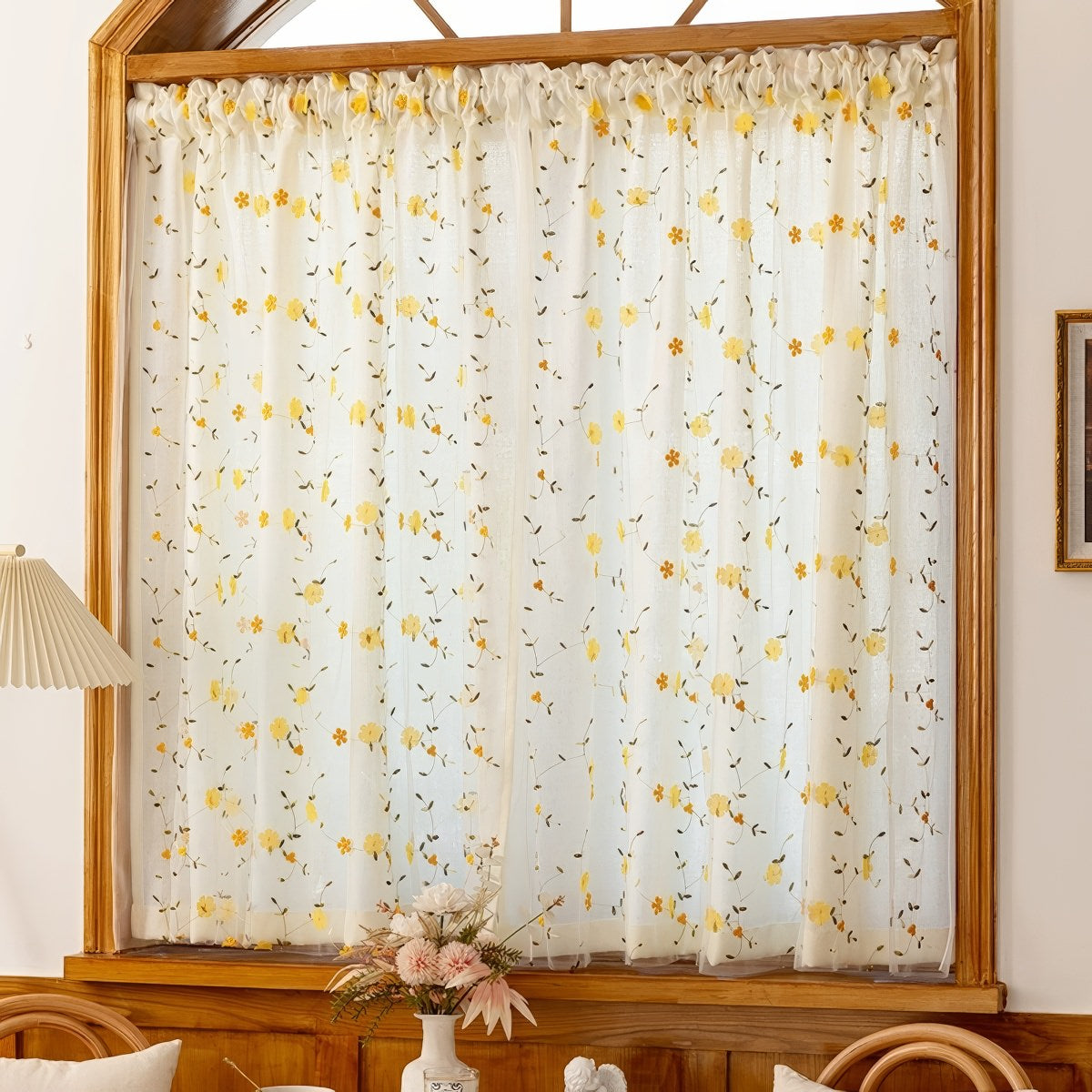 Yellow Wildflower Embroidered Sheer Curtain — Considered Home Styling — Lifestyle 3